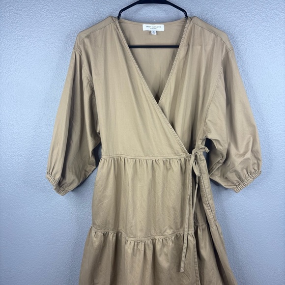 Sweet Baby Jamie Taupe Cotton Wrap Dress - Picture 2 of 11